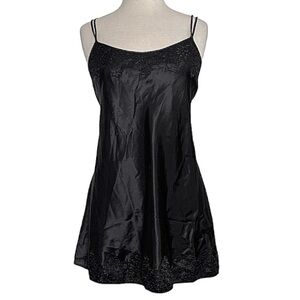 Nine & Co. Black Satin Nightgown Slip Dress Nightie L Large